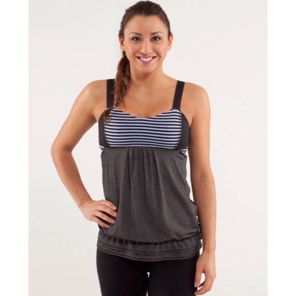 Lululemon Run: Back On Track Tank in Black / Classic Stripe Polar Haze Black - Picture 2 of 7